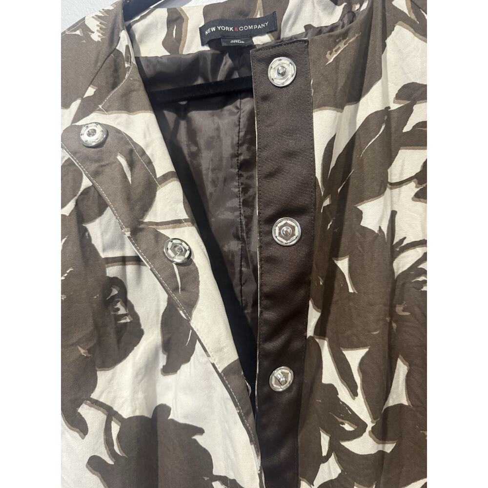 New York & Company Ivory Brown Floral 3/4 Sleeve Snap Front Jacket Coat Size XL - Picture 4 of 14